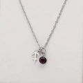 Silver Sagittarius constellation necklace featuring a deep red round birthstone pendant - Silver-Sagittarius