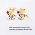 Boucle d'oreille ours en acier doré 316L avec pierre orange et zircon brillant - 11# Ours - Or