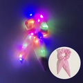 Pink LED glowing organza scrunchie with bow tie shown in lit and unlit modes - Bunny Ear Glowing Pink