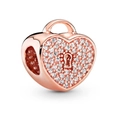 Rose gold heart padlock charm with pave crystals and keyhole design for DIY bracelets - Rose Gold Heart Lock / Rose Gold