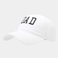 Close-up of white washed cotton baseball cap featuring black embroidered DAD lettering - Soft Top Solid DAD White