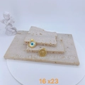 Detail of 16x23mm gold-plated evil eye charms with mother-of-pearl and zircon inlay - Round / Round Mother of Pearl Evil Eye