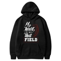 Black fleece hoodie with heart rugby print and drawstring hood in a flat lay view - Black (31)