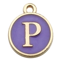 Purple enamel letter P charm with golden metal border for DIY jewelry making - Letter P Pendant Only (Without Chain) / 1 Piece (12x14mm) / Purple