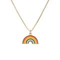 Elegant gold box chain necklace with a vibrant rainbow enamel heart pendant on white background - Rainbow Arch