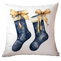 Christmas pillowcase with vintage watercolor blue stocking and gold bow print on white - Christmas Stocking CRD10-4