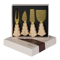 4-piece stainless steel cheese knife set with Christmas tree shaped wooden handles - Gold