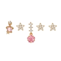 Set di cinque orecchini dorati con margherite, stelle e pendenti in zircone rosa - Set da 5 Pezzi Pianeta Rosa Margherita / Oro