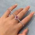 Pink heart-shaped clover bracelet with zircon crystals and silver-tone tennis chain - Clover - Silver