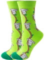 Detailed knit texture of green mid-calf socks featuring a cute koala and tree pattern - EU 36-42 / Green Striped Koala