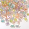 Cylindrical acrylic beads with rainbow AB finish and colorful pastel core for DIY jewelry - Multicolor Plated Cylindrical (50pcs)