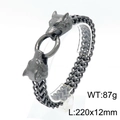Men's Viking double wolf head bracelet in gunmetal finish, 220mm length jewelry - Gunmetal