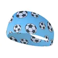 Elastic sports headband in light blue with classic black and white football pattern - Soccer Sky Blue