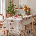 Detail of beige lace tablecloth with red poinsettia floral patterns for holiday decor - 140*100 / Christmas Red Maple