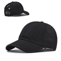 Black ponytail baseball cap for women with mesh panels and elastic criss-cross back design - Adjustable / Black