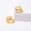 18K gold-plated circular hollow earrings with geometric checkered patterns on a white base - Hollow Geometric / Gold