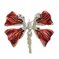 Retro butterfly dragonfly brooch with red enamel and white rhinestones on gold base - 21# Red Dragonfly