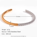 Minimalistische tweekleurige roestvrijstalen open armband met 18K goud en zilveren afwerking - Glad en Gedraaid Touw Tweekleurig