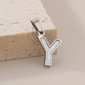 Pendentif lettre Y en acier titane avec incrustation de nacre blanche et argent - Pendentif Lettre Y (KP115563-K)
