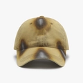 Distressed vintage colorblock baseball cap with khaki and brown burnt effect finish - Yellow