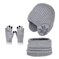 Grey 3-piece kids winter set including fleece-lined knit hat scarf and touch gloves - Three-Piece Set / Light Gray