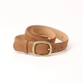 Minimalist brown suede leather belt for women featuring a polished gold metal pin buckle - Camel