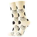 Beige cotton socks featuring cute black and white cat head patterns for a stylish look - Size 35-42 / Black and White Cat