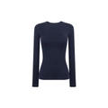 Slim fit long sleeve crew neck ribbed knit top in navy blue for a sleek minimalist look - XS / Navy Blue