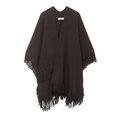Poncho de punto marrón oscuro para mujer con flecos decorativos y ajuste holgado - S / café