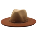 Two-tone wool fedora hat with wide brim in camel and brown colors with leather band - M (56-58cm) / Caramel color