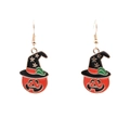 Halloween pumpkin earrings with black wizard hat and gold stars on white background - Pumpkin Ghost Earrings