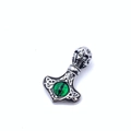 Collier marteau de Thor viking argenté avec œil de chat vert et motifs celtiques - Pendentif Seul (Sans Chaîne) / Vert