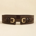 Elastic wide corset belt in dark brown with gold double pin buckles for dresses - 19679 Coffee 65cm