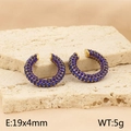 Titanium steel C-shaped gold-plated hoop earrings with blue rhinestones inlay - Royal Blue Zirconia Style (KE112156-WGJD)