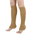 Ginger yellow ribbed knit warm leg warmers for women in soft knitted wool fabric - Camel