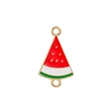 Watermelon slice pendant in gold alloy with red enamel finish and double loop connectors - Watermelon
