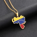 Gold stainless steel necklace with Venezuela map pendant featuring national flag design - Star Drip Oil / Gold