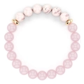 Macro view of beaded yoga bracelet featuring pink crystal and natural stone beads - White Turquoise + Rose Quartz