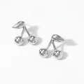 Polished silver cherry-shaped stud earrings with glossy metallic finish and leaf detail - Cherry Silver Earrings (D2851)