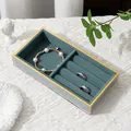 Rectangle jewelry box with acrylic lid and emerald green velvet interior slots - Type A Plain / Blue