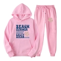 Survêtement en polaire rose comprenant un sweat à capuche imprimé et un pantalon de jogging - S / Haut Et Bas / Rose (Imprimé Plage)