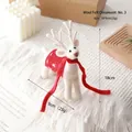 White wool felt reindeer figurine with red scarf and snowflake vest, size 18x9cm - No.3/Red Vest Scarf Deer