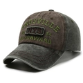 Casquette baseball en denim délavé marron et gris avec broderie de lettres NYS - Réglable / Café et Vert