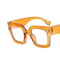 Oversized square glasses with transparent tea amber frames and clear anti-blue lenses - Transparent Tea White Lens