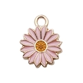 Pink daisy floral pendant in golden alloy with yellow center for DIY jewelry making - Small Chrysanthemum 13x16mm