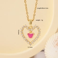 Golden heart necklace with white zircon and pink enamel pendant 45cm chain length - Rose Red