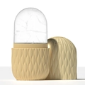 Beige silicone facial ice mold roller with textured wave lid and water level indicator - Bag Style - Yellow