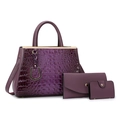 Deep purple faux leather 3-piece bag set with crocodile pattern and gold hardware - Single Bag / Purple