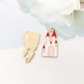 Ciondoli castello in smalto dorato bianco e rosso per collane e gioielli fai da te - Casa del Castello 12x24mm