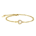 18K gold plated Figaro chain bracelet featuring a zircon-studded hollow heart pendant - Hollow Heart